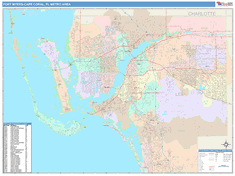 Fort Myers-Cape Coral Metro Area Wall Map Color Cast Style 2024